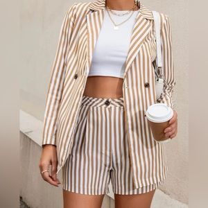 Stripped tan & wire blazer set
